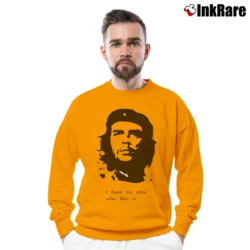 Men’s Che Guevara I Have No Idea Graphic Crewneck Sweatshirt in orange | Cozy Fabric, Clean Style