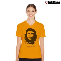 Women’s Che Guevara I Have No Idea Graphic V-Neck Tee in orange | Chic Neckline, Soft Texture