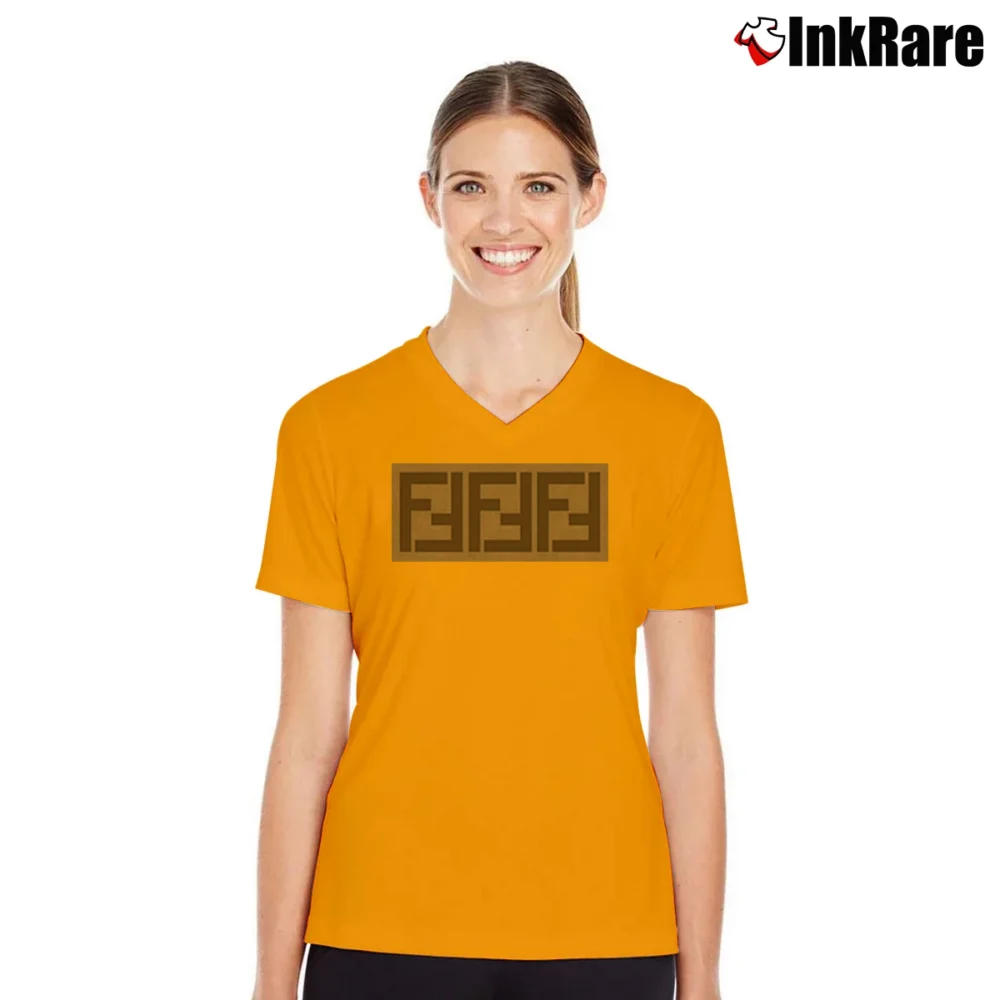 Women’s Cheap Fendi Logo V-Neck Tee in orange | Chic Neckline, Soft Texture