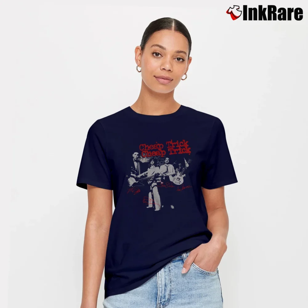 Women’s Cheap Trick Autographs Signature T-Shirt in navy | Soft, Flattering Fit