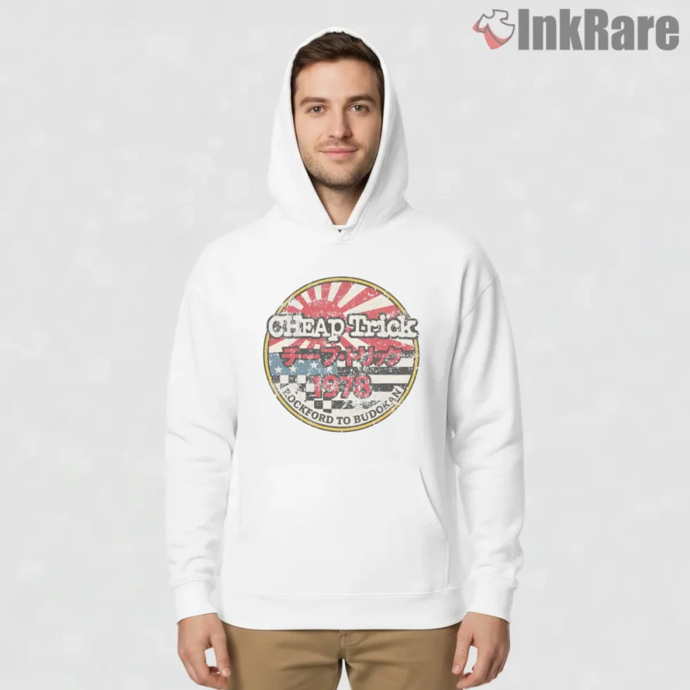 Cheap Trick Budokan Rising Sun Vintage Shirt on white hoodie for men graphic tee
