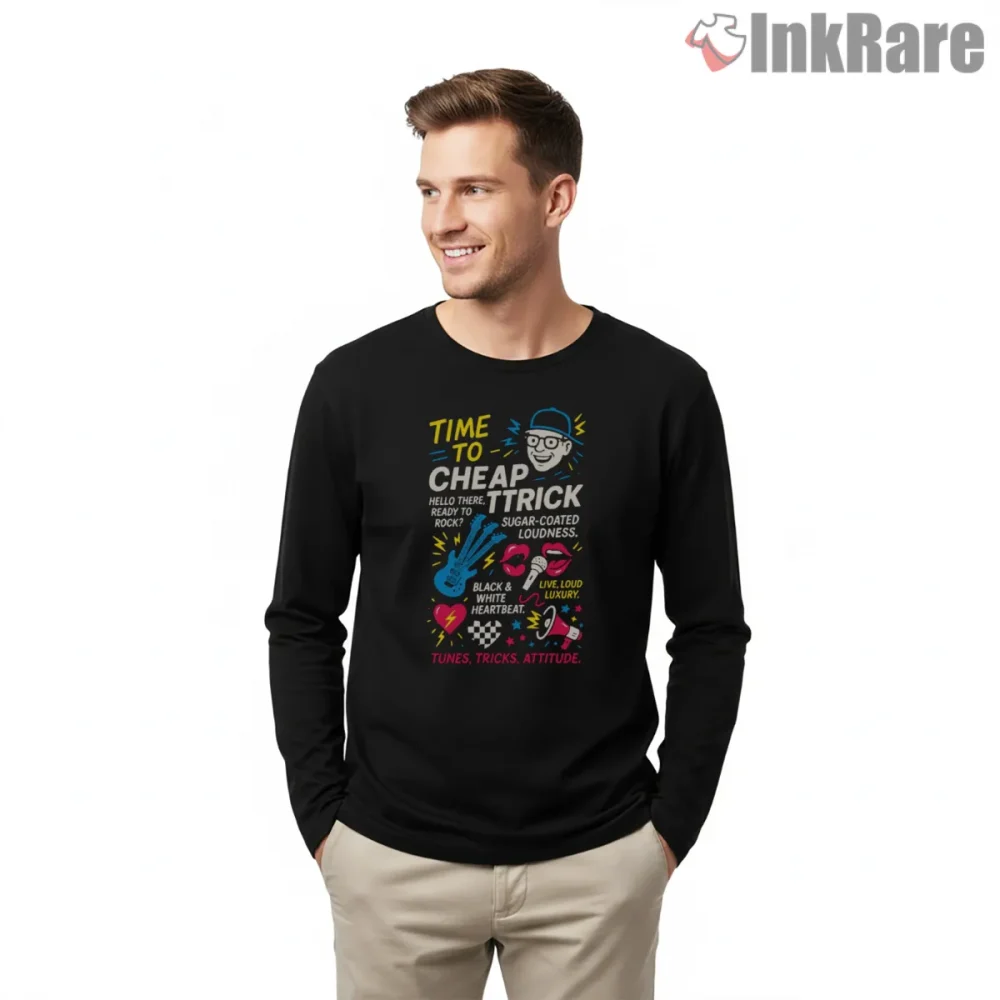 Cheap Trick Cartoon Rock Attitude Shirt on black long sleeve shirt for men graphic tee