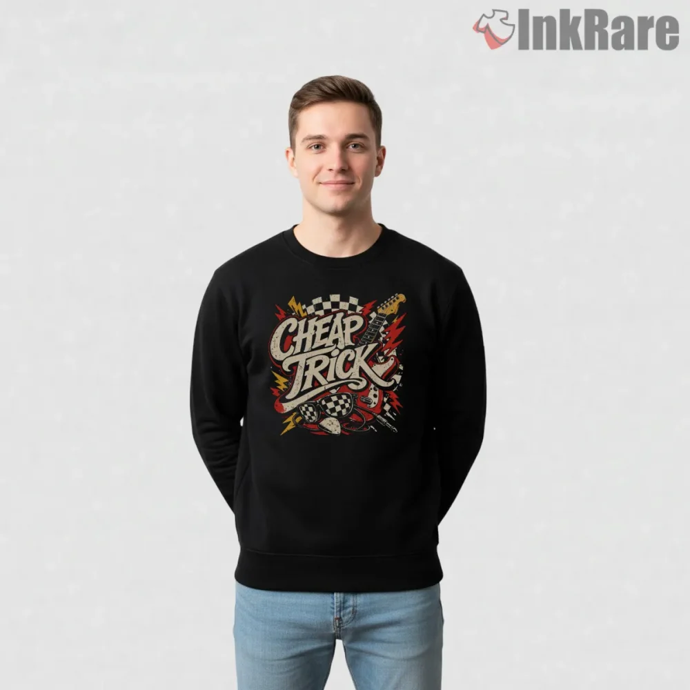 Cheap Trick Checkerboard Guitar Explosion Shirt on graphic shirt for men graphic tee