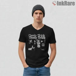 Cheap Trick Dark Vintage Portrait Fan Shirt on black v-neck shirt for men graphic tee