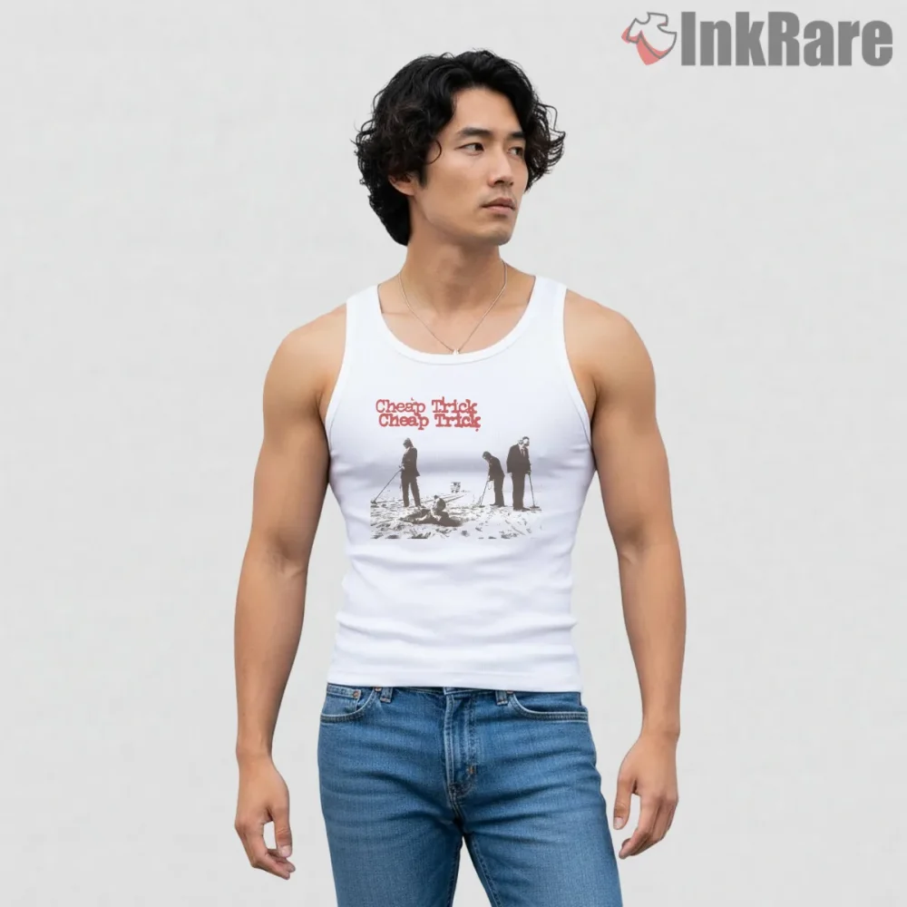 Cheap Trick Desert Scene Retro Rock Shirt on white tank top for men graphic tee
