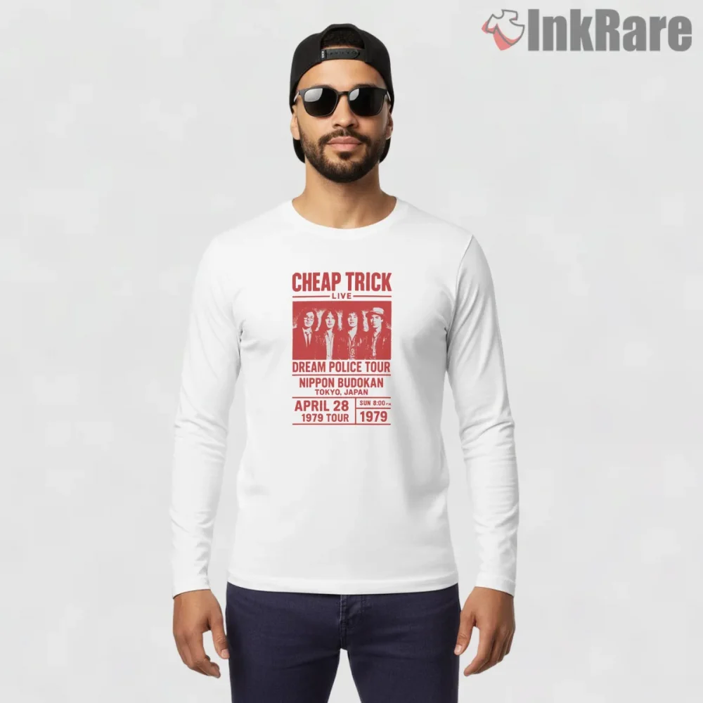 Cheap Trick Dream Police Japan Tour Shirt on white long sleeve shirt for men graphic tee