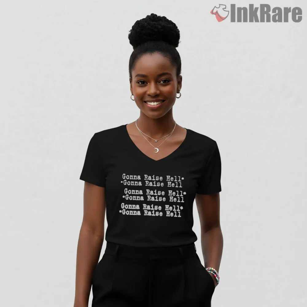Cheap Trick Gonna Raise Hell Lyric Shirt on black v-neck shirt for women graphic tee
