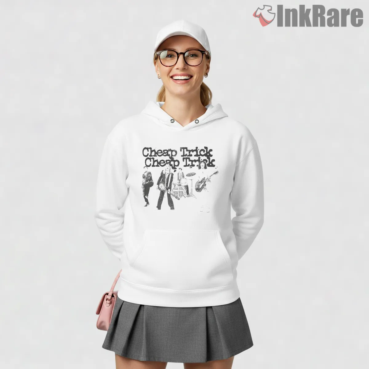 Cheap Trick Monochrome Live Band Hoodie White Cheap Trick Monochrome Live Band Shirt on white hoodie for women graphic tee