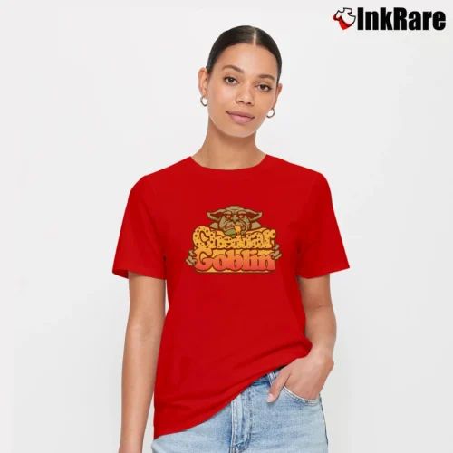 Cheddar Goblin Horror Movie Graphic Women’s Signature Tee in red – Effortless Style Women’s Cheddar Goblin Horror Movie Graphic Signature T-Shirt in red | Soft, Flattering Fit