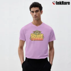 Men’s Cheddar Goblin Horror Movie Graphic V-Neck Tee in light pink | Sharp, Breathable, Everyday Staple