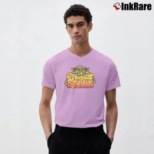 Cheddar Goblin Horror Movie Graphic Men’s V-Neck Tee in light pink – Modern Essential Men’s Cheddar Goblin Horror Movie Graphic V-Neck Tee in light pink | Sharp, Breathable, Everyday Staple