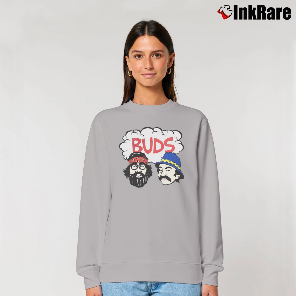 Women’s Cheech And Chong Buds Marijuana Cartoon Relaxed Sweatshirt in sport grey | Soft, Laid-Back Vibe