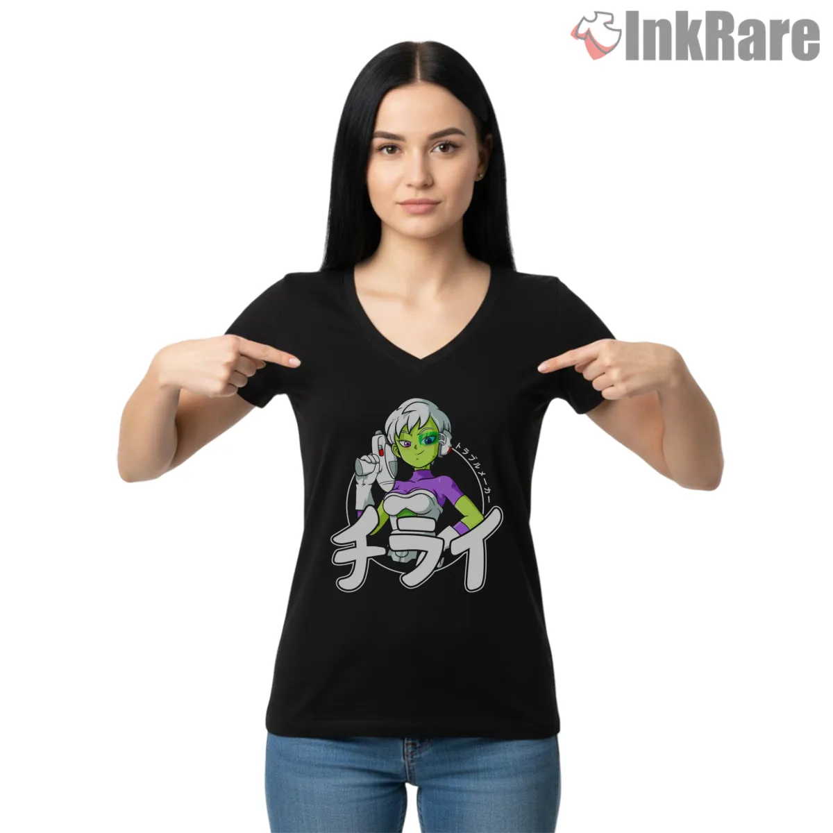 Cheelai Galactic Troublemaker Space Rogue V Neck Black Cheelai Galactic Troublemaker Space Rogue Shirt on black v-neck shirt for women graphic tee