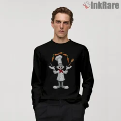 Chef Bugs Bunny Carrot Juggler Shirt on black long sleeve shirt for men graphic tee