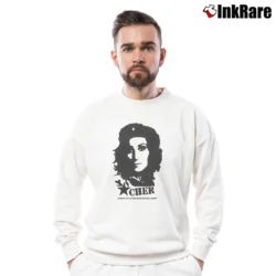 Men’s Cher Guevara Do You Believe Parody Crewneck Sweatshirt in white | Cozy Fabric, Clean Style