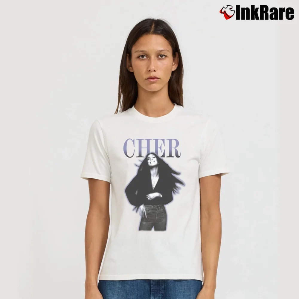 Women’s Cher Outline Photo Graphic Signature T-Shirt in white | Soft, Flattering Fit