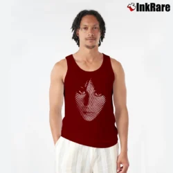 Men’s Cher Vertigo Face Black Graphic Tank Top in maroon | Breathable, Active-Friendly Design