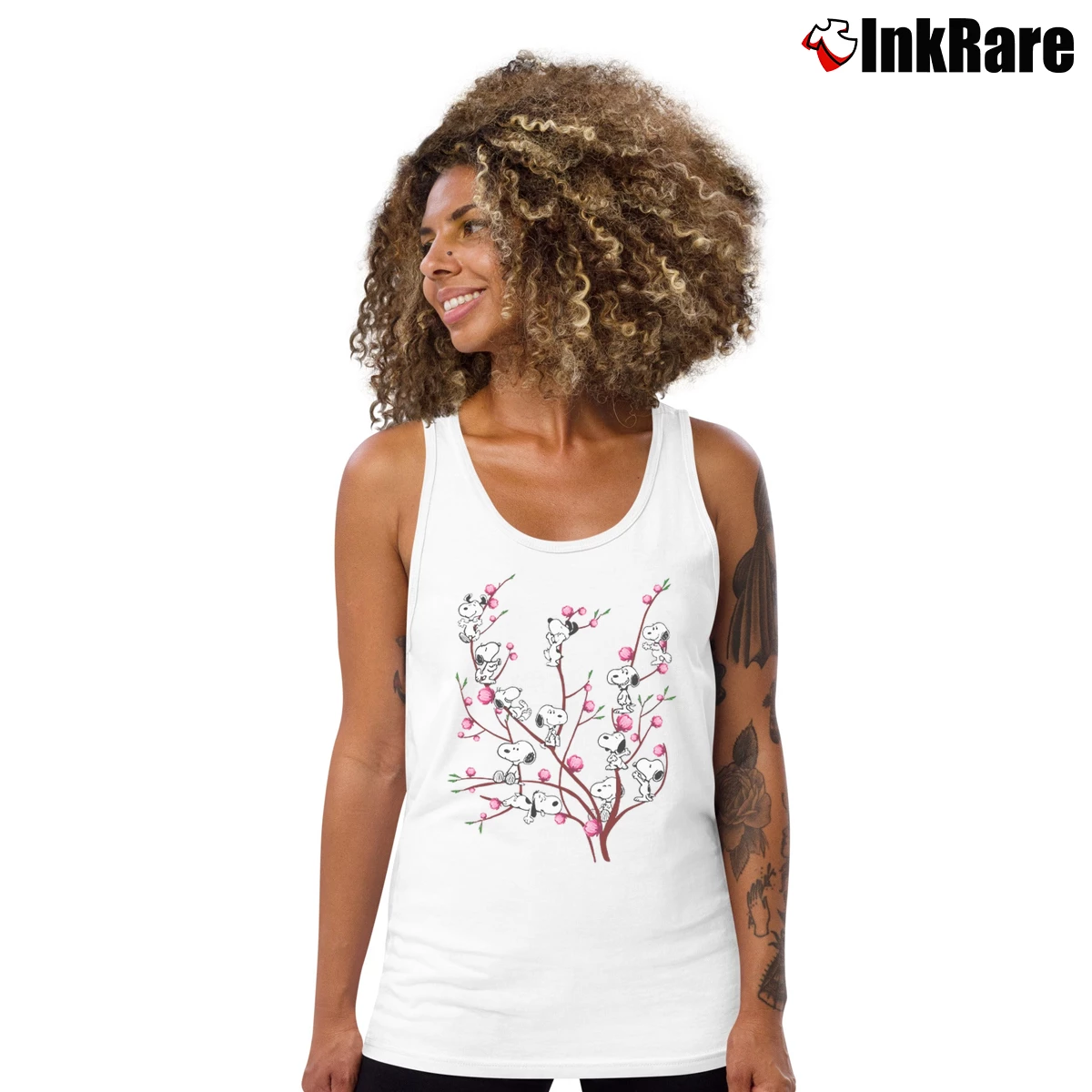 Cherry Blossom Twig Snoopy Dog Women’s Essential Tank in white – Summer Ready Women’s Cherry Blossom Twig Snoopy Dog Tank Top in white | Lightweight, Movement-Friendly