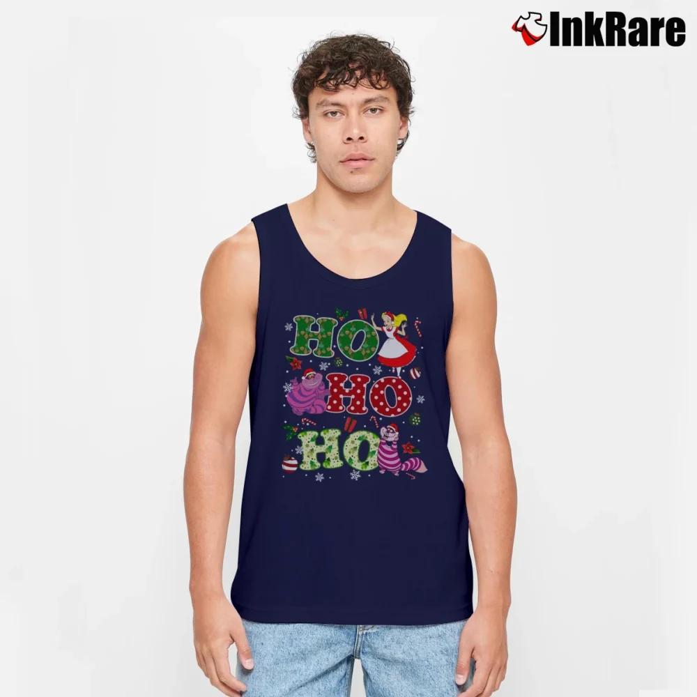 Men’s Cheshire Cat Ho Ho Ho Alice In Wonderland Christmas Tank Top in navy | Breathable, Active-Friendly Design