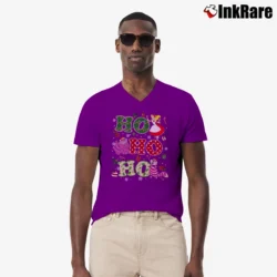 Men’s Cheshire Cat Ho Ho Ho Alice In Wonderland Christmas V-Neck Tee in purple | Sharp, Breathable, Everyday Staple