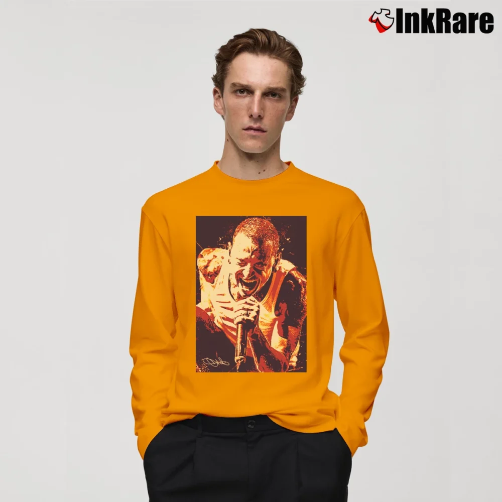 Men’s Chester Bennington Never Die Long-Sleeve Shirt in orange | Sleek, Lightweight, Year-Round Wear