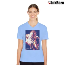 Women’s Chester Bennington Never Die V-Neck Tee in light blue | Chic Neckline, Soft Texture