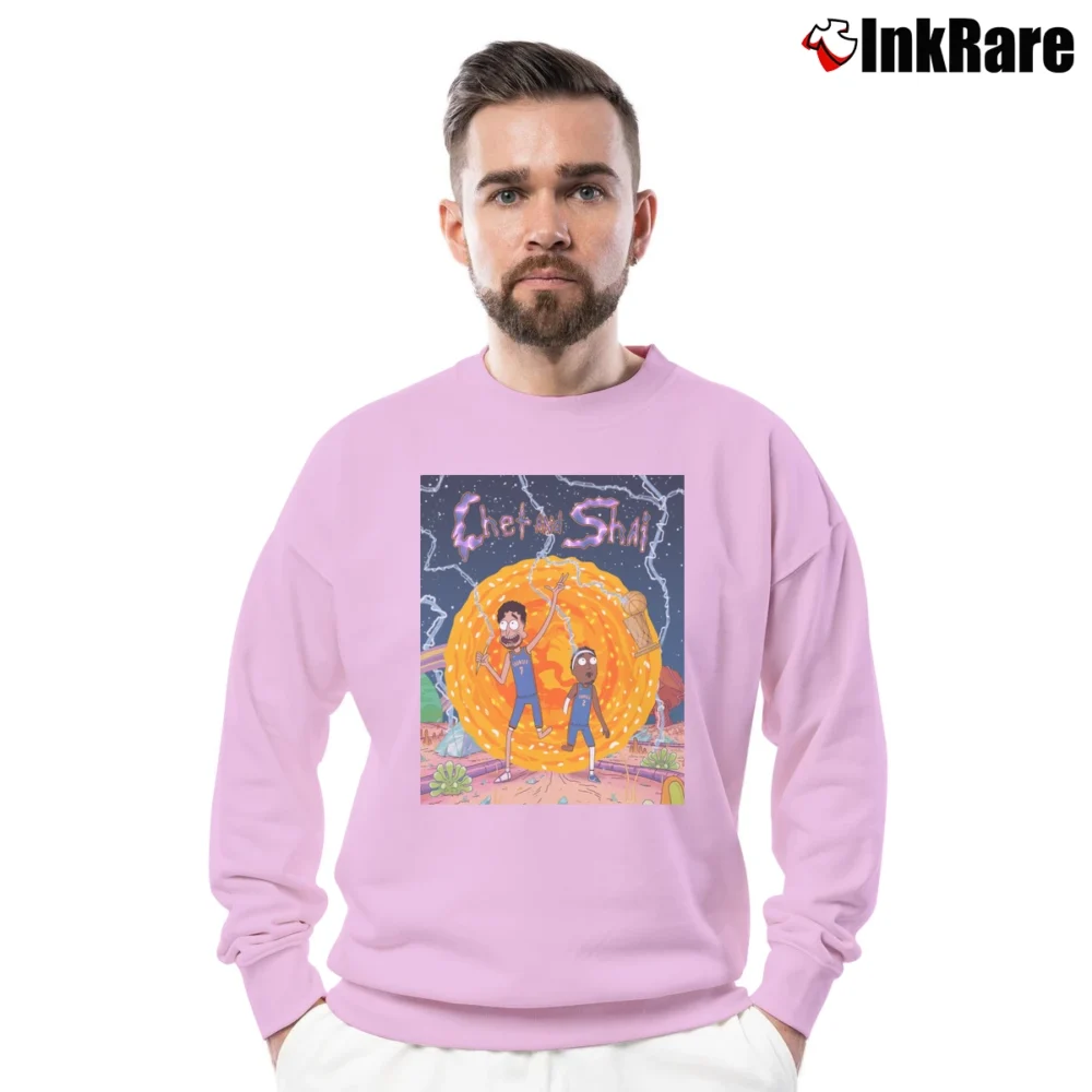 Men’s chet and shai rick and morty for NBA and Cartoon Fans Crewneck Sweatshirt in light pink | Cozy Fabric, Clean Style
