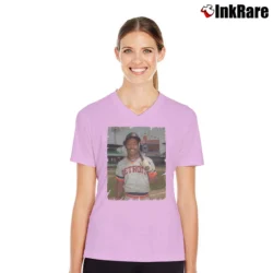 Women’s Chet Lemon Detroit Tigers Vintage for Baseball Fans V-Neck Tee in light pink | Chic Neckline, Soft Texture