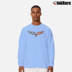 Men’s Chevrolet Corvette C6 Flag Logo Long-Sleeve Shirt in light blue | Sleek, Lightweight, Year-Round Wear