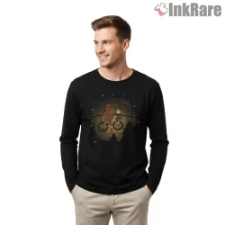 Chewbacca Adventure Scene Illustration Shirt on black long sleeve shirt for men graphic tee