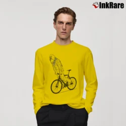 Men’s Chewbacca Riding A Bike Funny Long-Sleeve Shirt in yellow | Sleek, Lightweight, Year-Round Wear