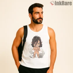 Chibi Attack Titan Eren Cartoon Shirt on white tank top for men graphic tee