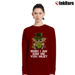 Women’s Chibi Baby Yoda St Patrick Day Irish I Am Kiss Me You Must Long-Sleeve Top in maroon | Sleek, Versatile, All-Season