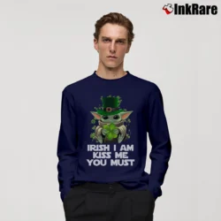 Men’s Chibi Baby Yoda St Patrick Day Irish I Am Kiss Me You Must Long-Sleeve Shirt in navy | Sleek, Lightweight, Year-Round Wear
