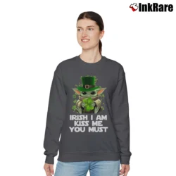 Women’s Chibi Baby Yoda St Patrick Day Irish I Am Kiss Me You Must Relaxed Sweatshirt in charcoal | Soft, Laid-Back Vibe