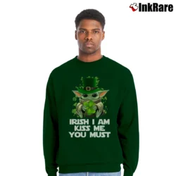 Men’s Chibi Baby Yoda St Patrick Day Irish I Am Kiss Me You Must Crewneck Sweatshirt in forest green | Cozy Fabric, Clean Style