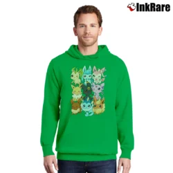 Men’s Chibi Eevee Eeveelutions Anime Pullover Hoodie in irish green | Cozy, Durable, Modern Fit