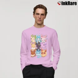 Men’s Chibi Eevee Eeveelutions Anime Long-Sleeve Shirt in light pink | Sleek, Lightweight, Year-Round Wear