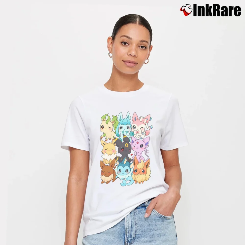Women’s Chibi Eevee Eeveelutions Anime Signature T-Shirt in white | Soft, Flattering Fit