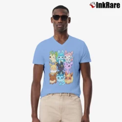 Men’s Chibi Eevee Eeveelutions Anime V-Neck Tee in light blue | Sharp, Breathable, Everyday Staple