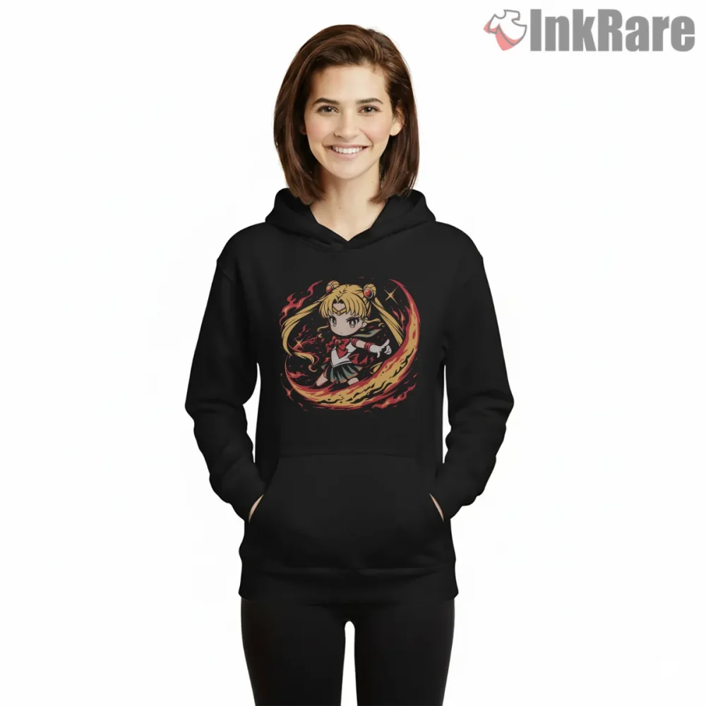 Chibi Fire Power Magical Burst Shirt on black hoodie for women graphic tee