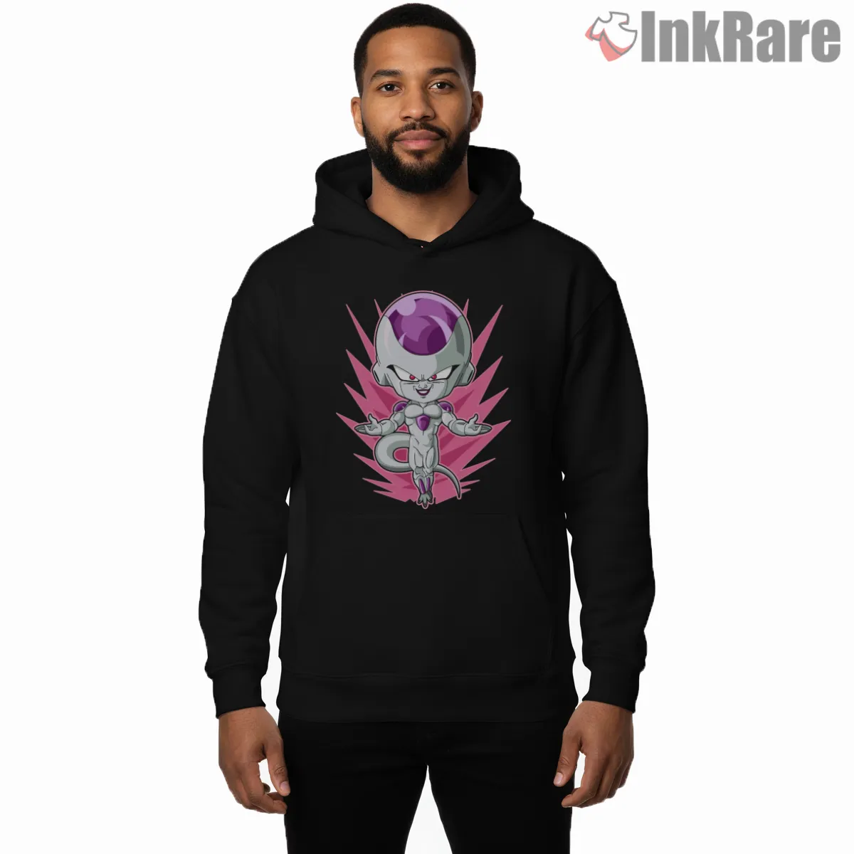 Chibi Frieza Floating Power Pose Hoodie Black Chibi Frieza Floating Power Pose Shirt on black hoodie for men graphic tee