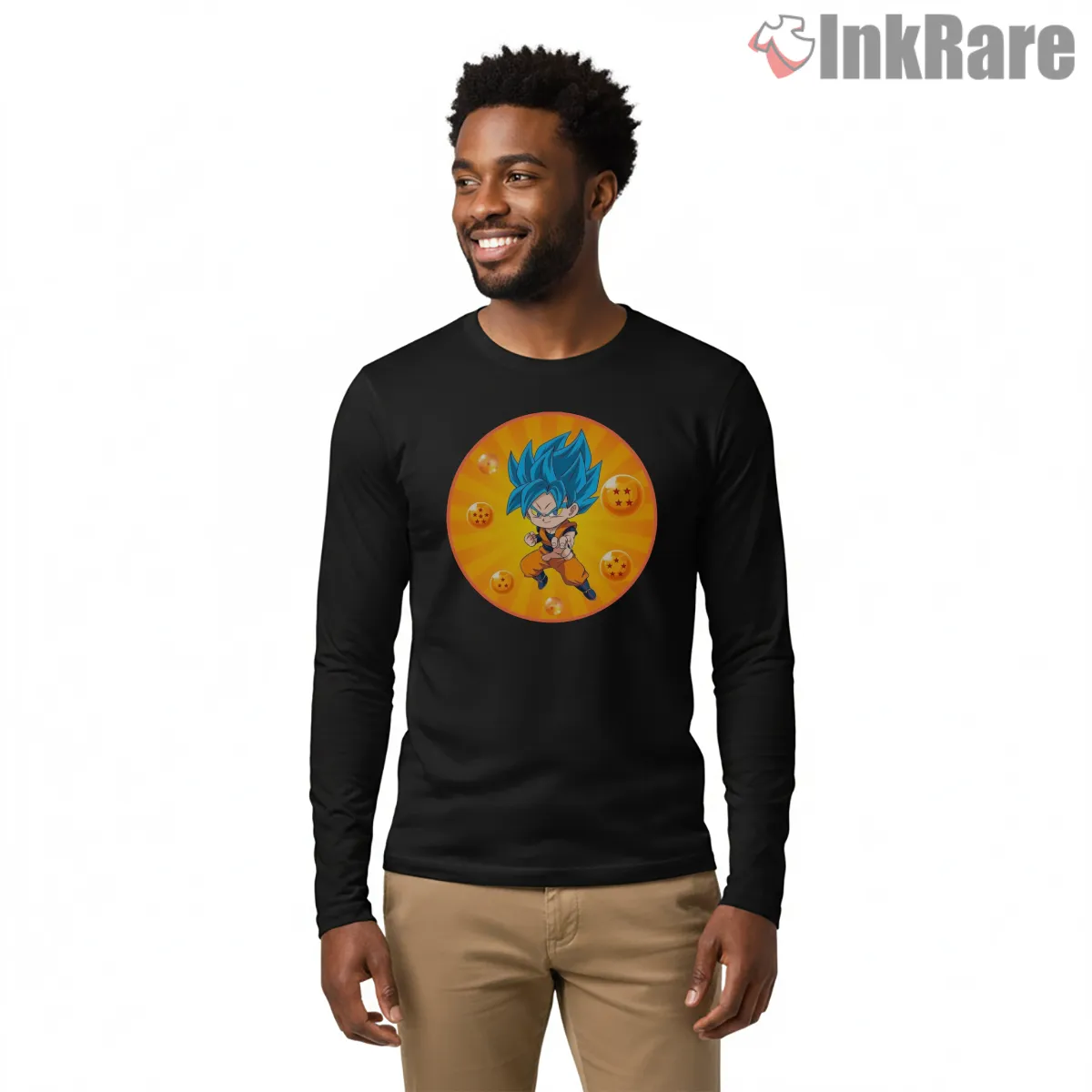 Chibi Goku Super Saiyan Blue Dragon Ball Long Sleeve Black Chibi Goku Super Saiyan Blue Dragon Ball Shirt on black long sleeve shirt for men graphic tee