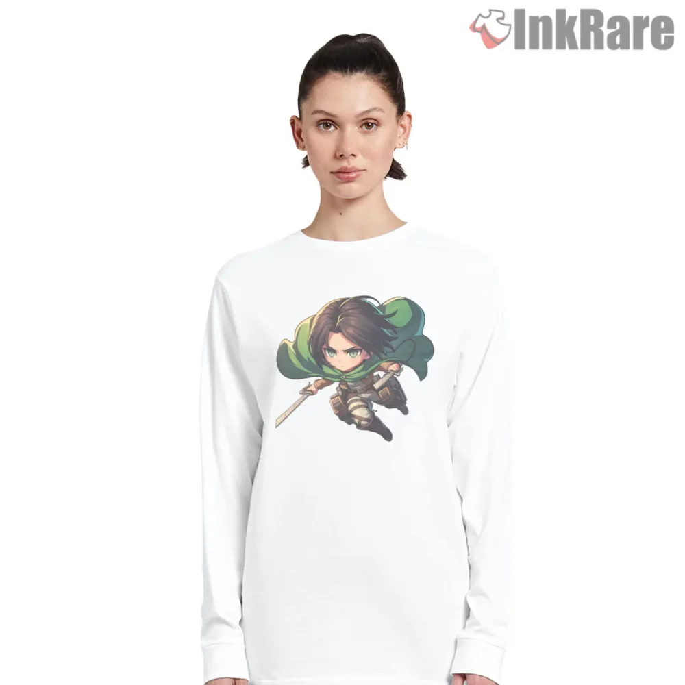 Chibi Mikasa Ackerman Cloak And Blades Shirt on white long sleeve shirt for women graphic tee