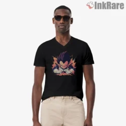 Chibi Vegeta Explosive Fury Shirt on black v-neck shirt for men graphic tee