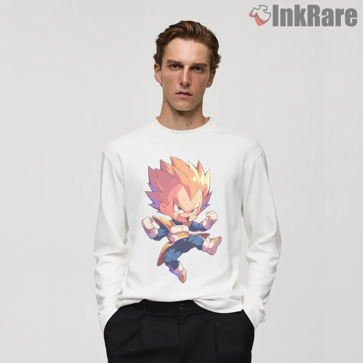 Chibi Vegeta Super Saiyan Tantrum Shirt on white long sleeve shirt for men graphic tee