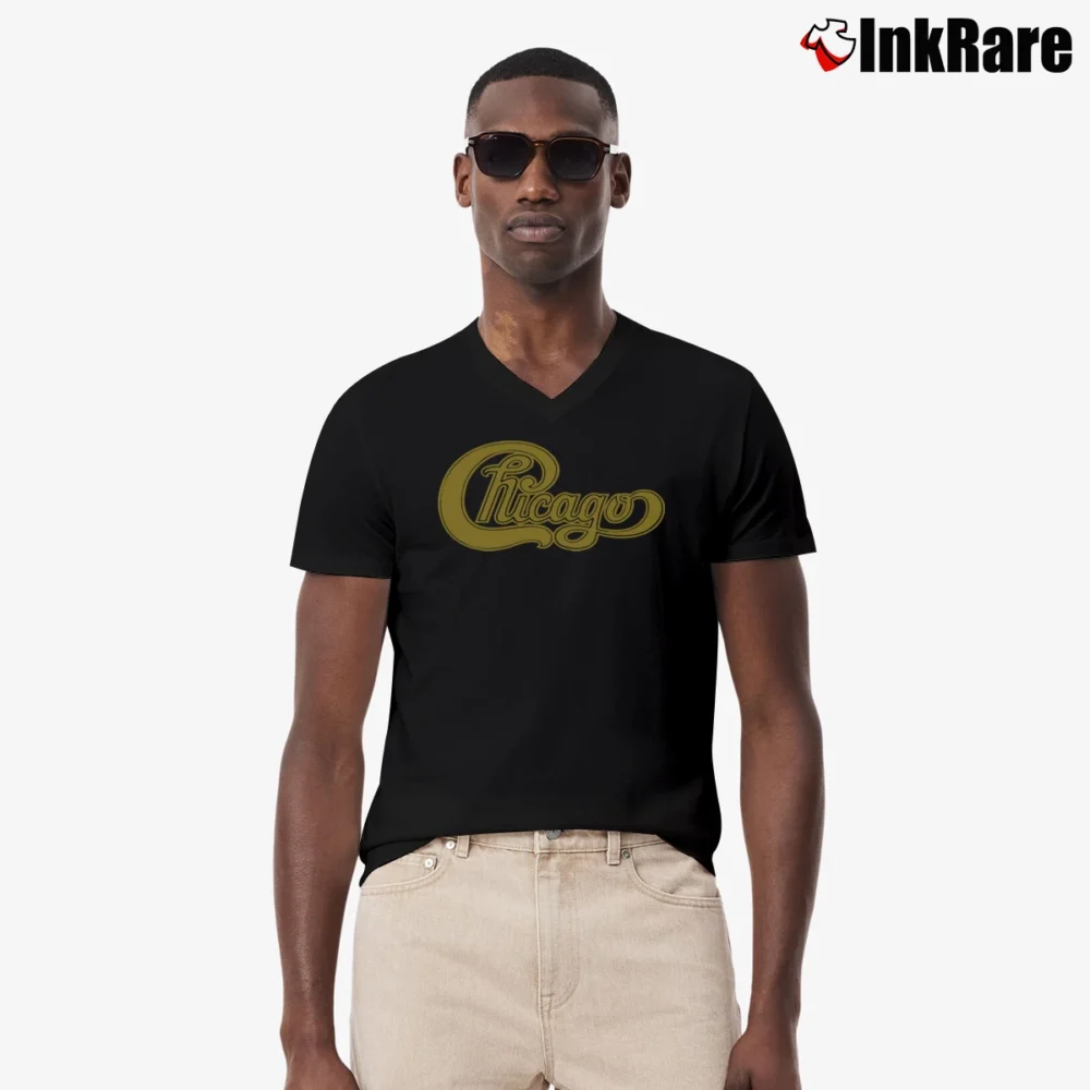 Men’s Chicago Band Graphic V-Neck Tee in black | Sharp, Breathable, Everyday Staple