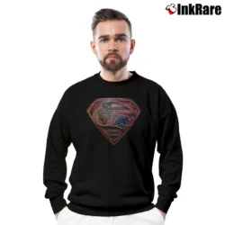 Men’s Chicago Bears Cubs Superman US Flag Mashup Crewneck Sweatshirt in black | Cozy Fabric, Clean Style
