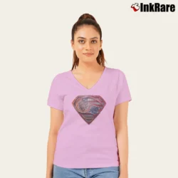 Women’s Chicago Bears Cubs Superman US Flag Mashup V-Neck Tee in light pink | Chic Neckline, Soft Texture