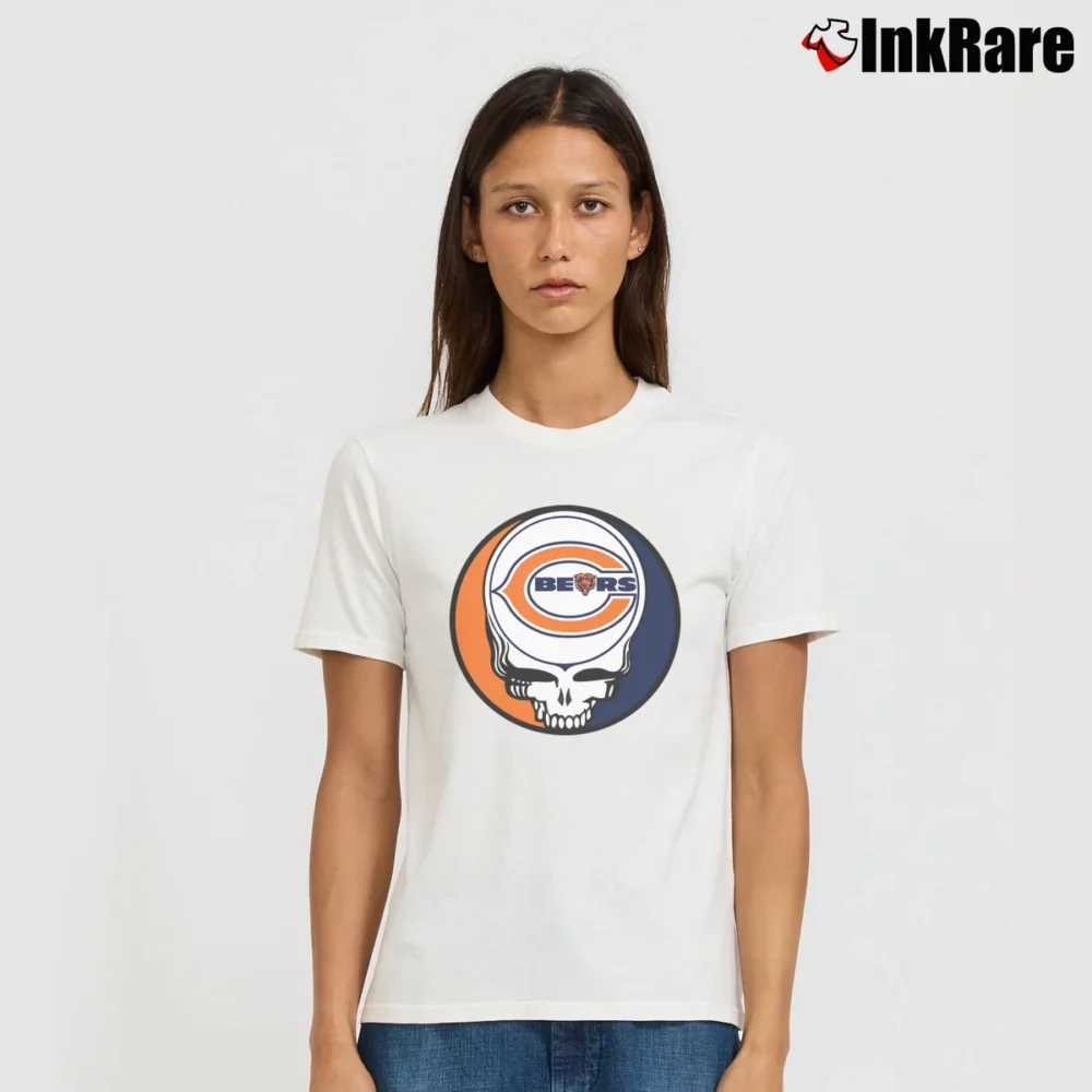 Women’s Chicago Bears Grateful Dead Steal Your Face Football NFL Signature T-Shirt in white | Soft, Flattering Fit